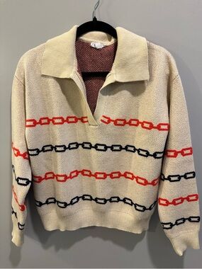 THML Chainlink Knitted Long Sleeve Top Tan / Cream Multi Size L